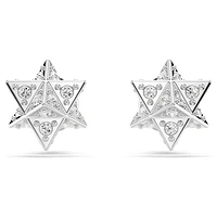 Dextera stud earrings, Round cut, Star, White, Rhodium plated by SWAROVSKI