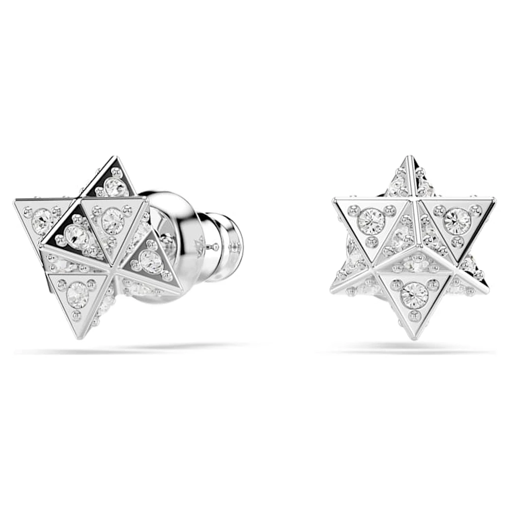 Dextera stud earrings, Round cut, Star, White, Rhodium plated by SWAROVSKI