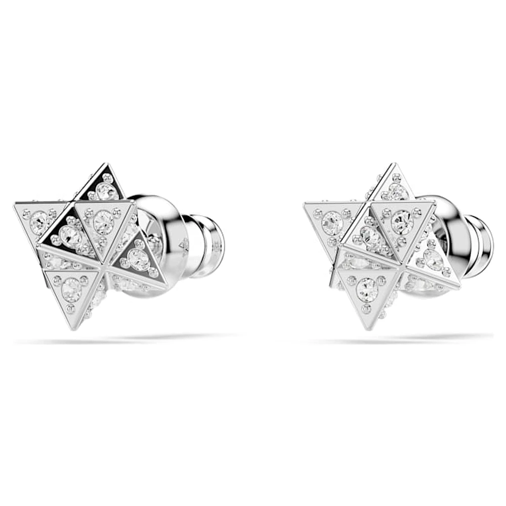 Dextera stud earrings, Round cut, Star, White, Rhodium plated by SWAROVSKI