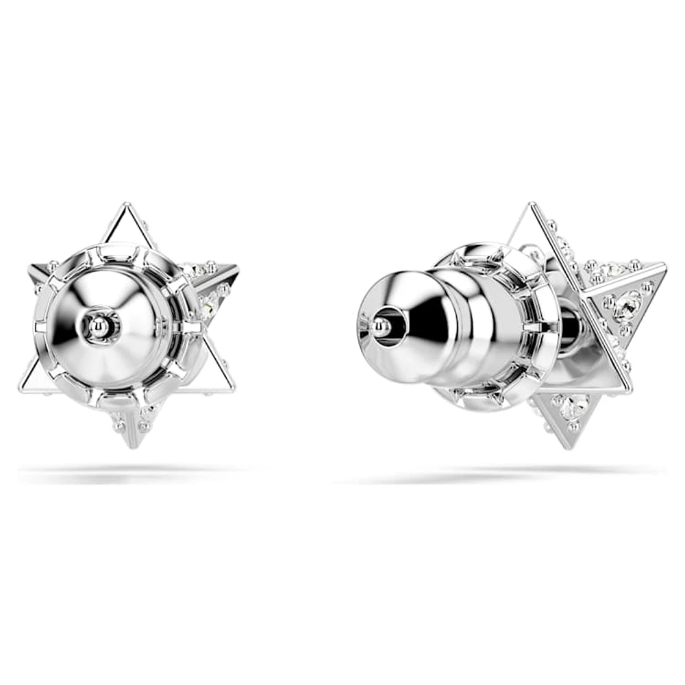 Dextera stud earrings, Round cut, Star, White, Rhodium plated by SWAROVSKI