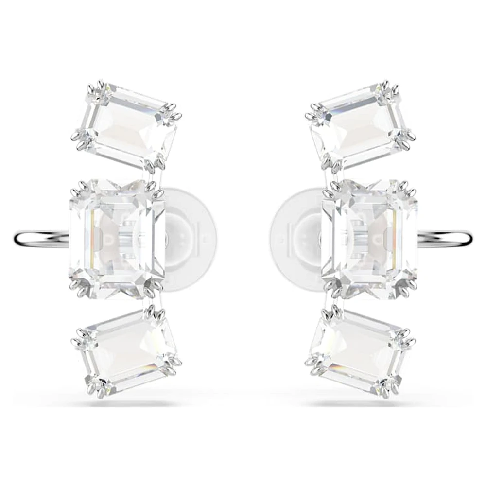 Millenia clip earrings, Octagon cut, White, Rhodium plated by SWAROVSKI