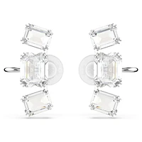 Millenia clip earrings, Octagon cut, White, Rhodium plated by SWAROVSKI