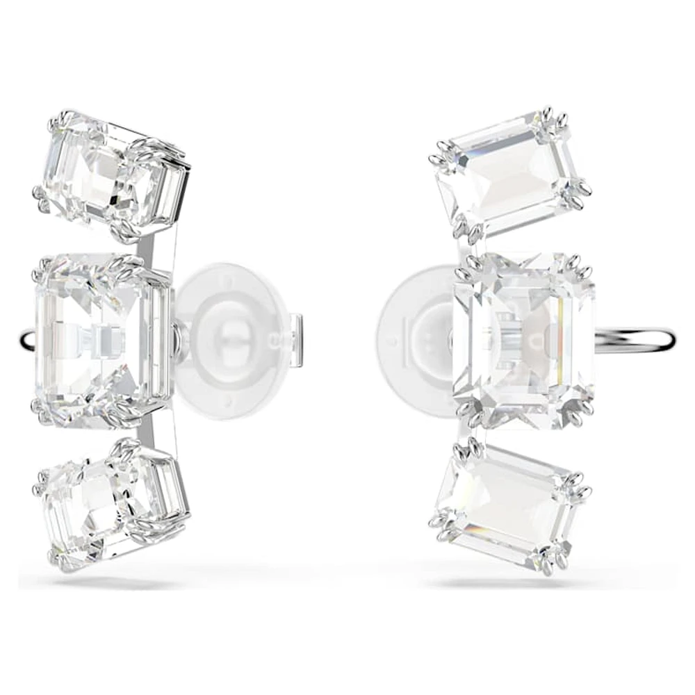 Millenia clip earrings, Octagon cut, White, Rhodium plated by SWAROVSKI