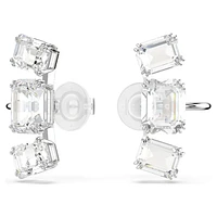 Millenia clip earrings, Octagon cut, White, Rhodium plated by SWAROVSKI