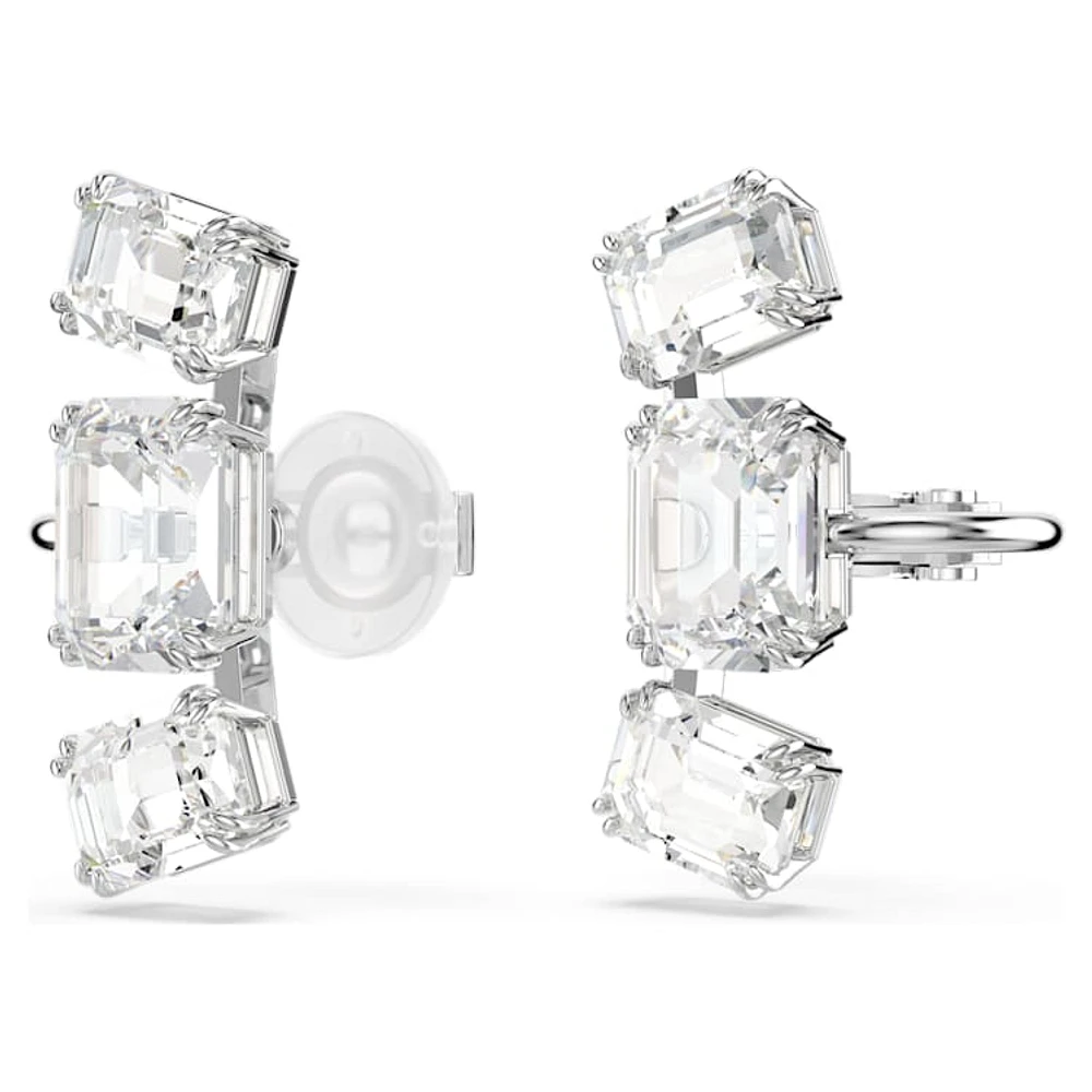 Millenia clip earrings, Octagon cut, White, Rhodium plated by SWAROVSKI