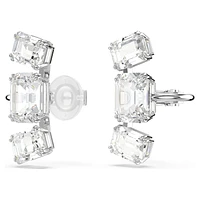 Millenia clip earrings, Octagon cut, White, Rhodium plated by SWAROVSKI