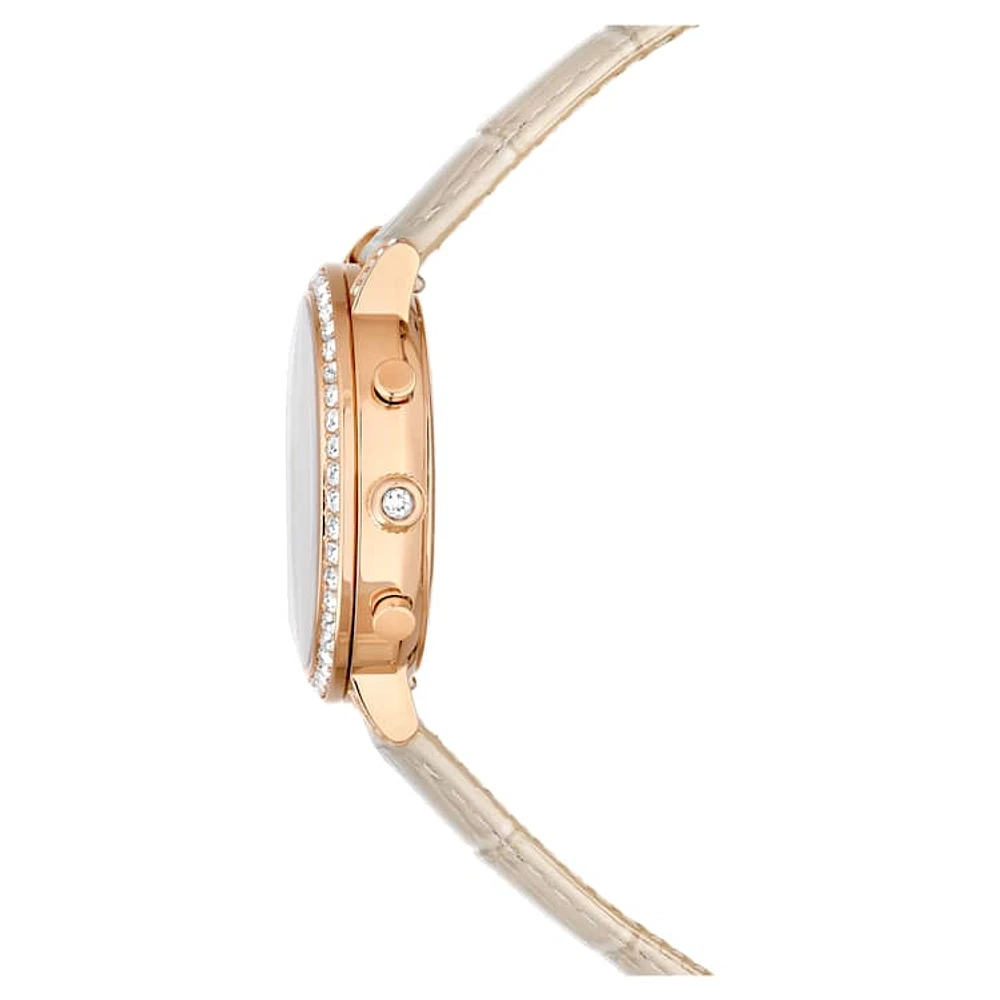 Matrix Tennis Chrono watch, Swiss Made, Leather strap, Beige, Rose gold-tone finish by SWAROVSKI