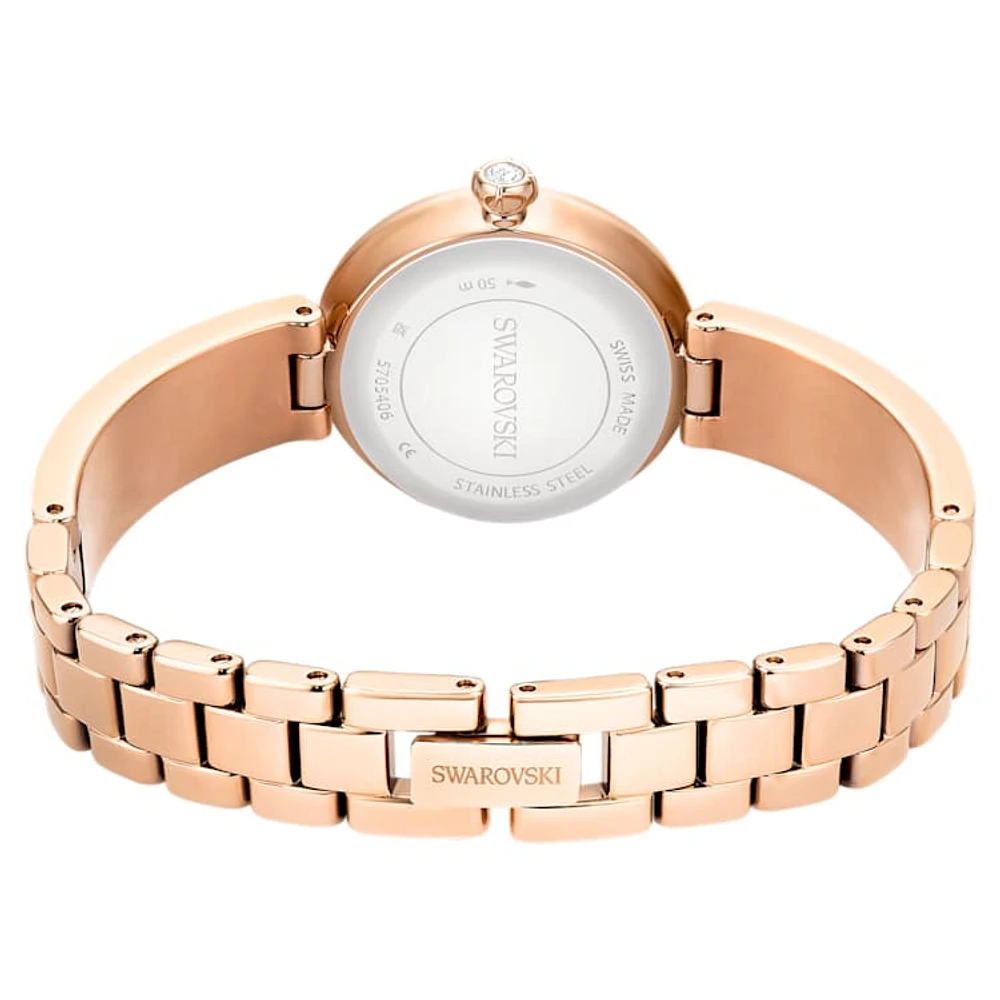 Matrix Pearl Bangle watch, Swiss Made, Crystal bracelet, White, Rose gold-tone finish by SWAROVSKI