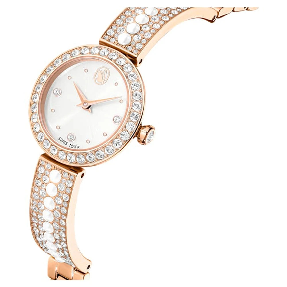 Matrix Pearl Bangle watch, Swiss Made, Crystal bracelet, White, Rose gold-tone finish by SWAROVSKI