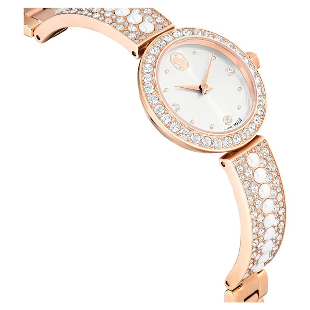 Matrix Pearl Bangle watch, Swiss Made, Crystal bracelet, White, Rose gold-tone finish by SWAROVSKI