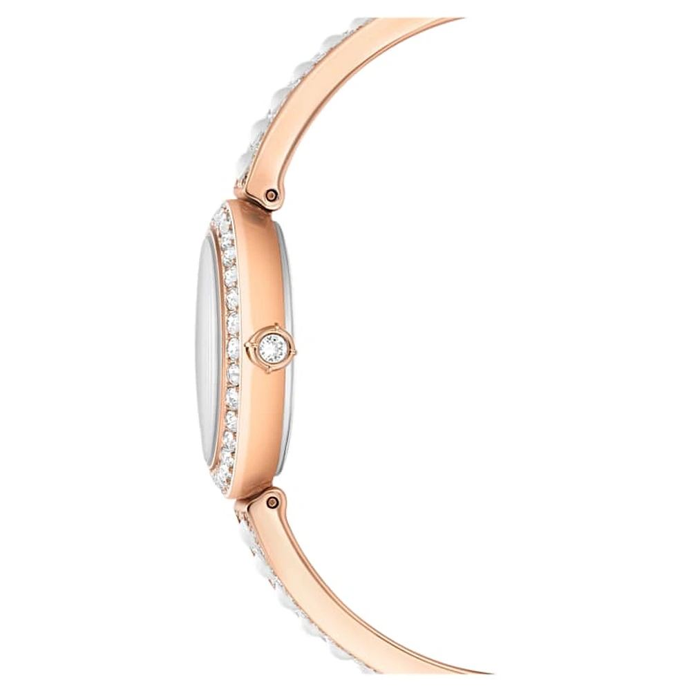 Matrix Pearl Bangle watch, Swiss Made, Crystal bracelet, White, Rose gold-tone finish by SWAROVSKI