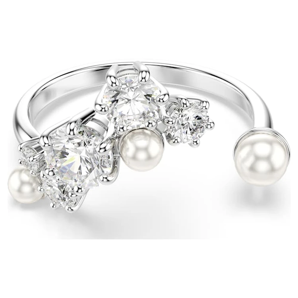 Constella open ring, Crystal pearl, Round cuts, White, Rhodium plated by SWAROVSKI