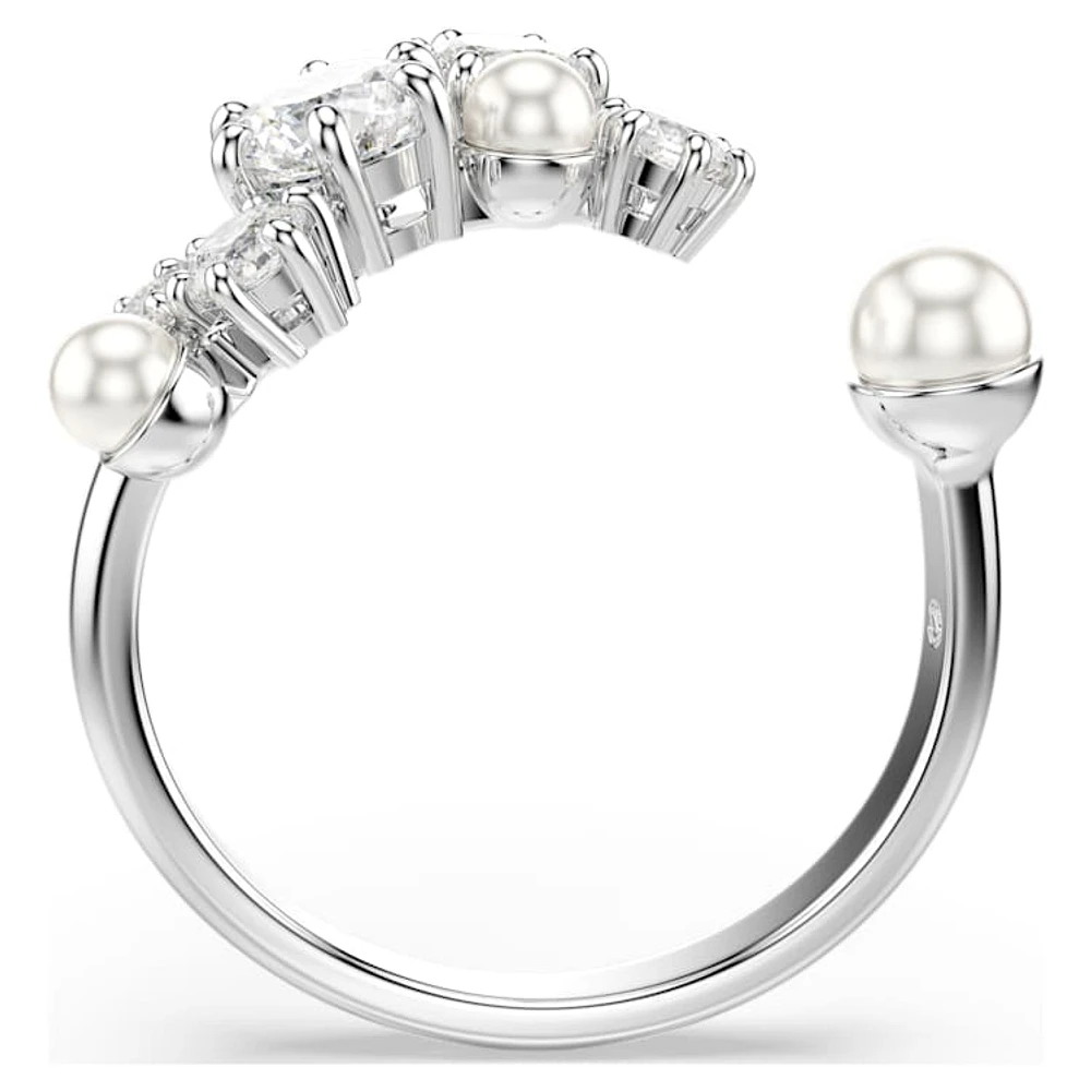 Constella open ring, Crystal pearl, Round cuts, White, Rhodium plated by SWAROVSKI