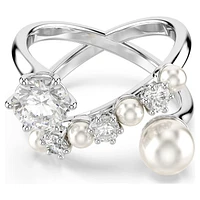 Matrix cocktail ring, Crystal pearl, Round cut, White, Rhodium plated by SWAROVSKI