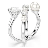 Matrix cocktail ring, Crystal pearl, Round cut, White, Rhodium plated by SWAROVSKI