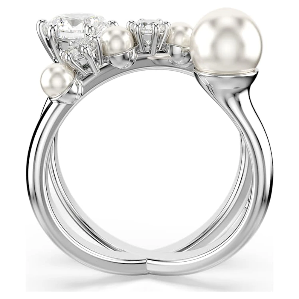 Matrix cocktail ring, Crystal pearl, Round cut, White, Rhodium plated by SWAROVSKI