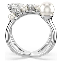 Matrix cocktail ring, Crystal pearl, Round cut, White, Rhodium plated by SWAROVSKI