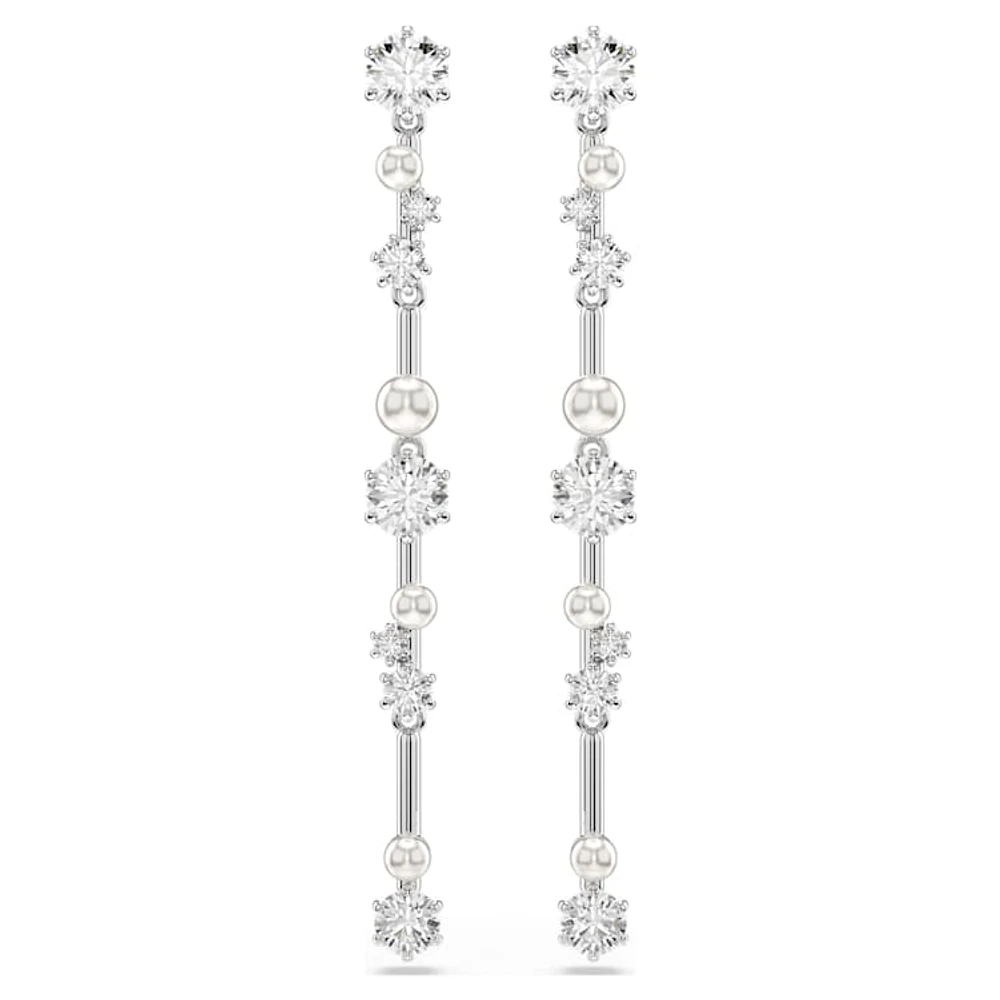 Constella drop earrings, Crystal pearl, Round cuts, White, Rhodium plated by SWAROVSKI