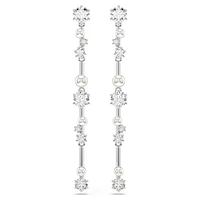 Constella drop earrings, Crystal pearl, Round cuts, White, Rhodium plated by SWAROVSKI