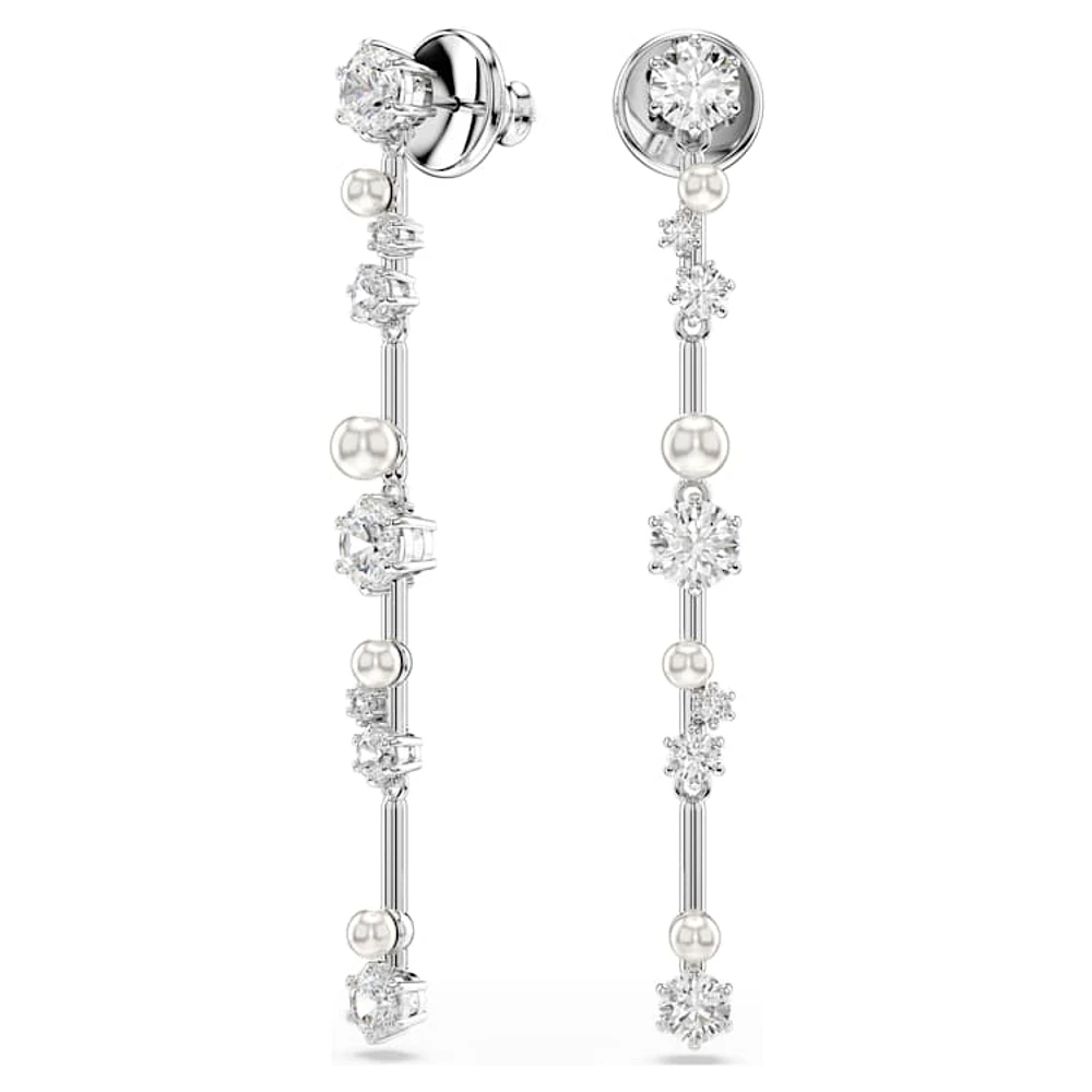 Constella drop earrings, Crystal pearl, Round cuts, White, Rhodium plated by SWAROVSKI