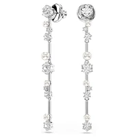 Constella drop earrings, Crystal pearl, Round cuts, White, Rhodium plated by SWAROVSKI