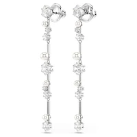 Constella drop earrings, Crystal pearl, Round cuts, White, Rhodium plated by SWAROVSKI