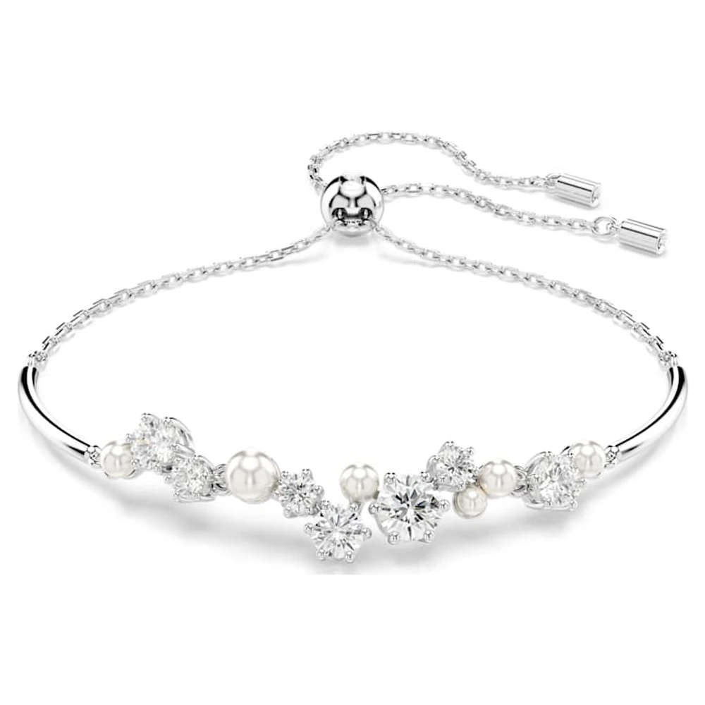 Constella bangle, Crystal pearl, Round cuts, White, Rhodium plated by SWAROVSKI