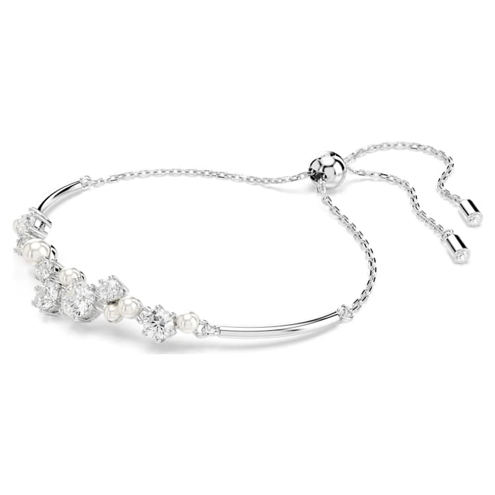 Constella bangle, Crystal pearl, Round cuts, White, Rhodium plated by SWAROVSKI