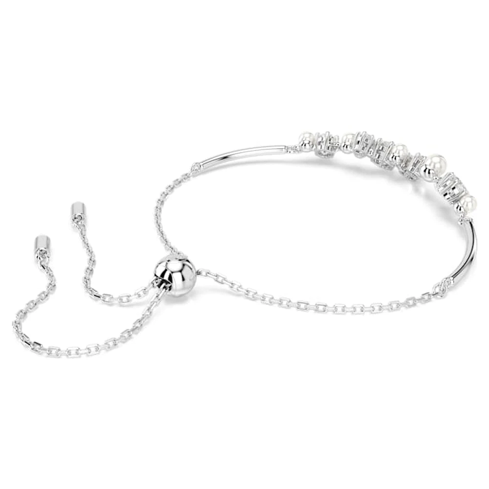 Constella bangle, Crystal pearl, Round cuts, White, Rhodium plated by SWAROVSKI