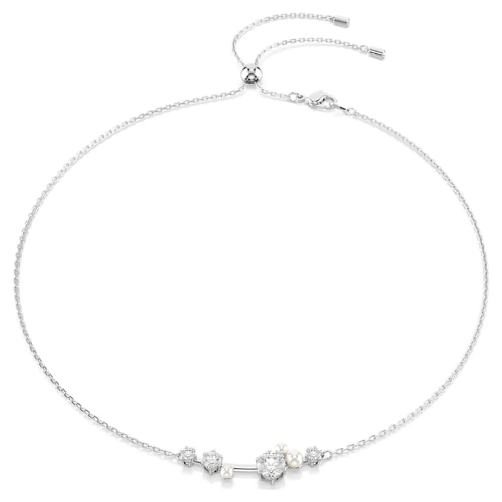 Constella necklace, Crystal pearl, Round cuts, White