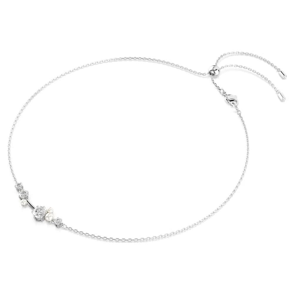 Constella necklace, Crystal pearl, Round cuts, White