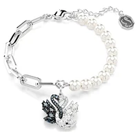 Swan bracelet, Crystal pearl, Swan, Black, Mixed metal finish by SWAROVSKI