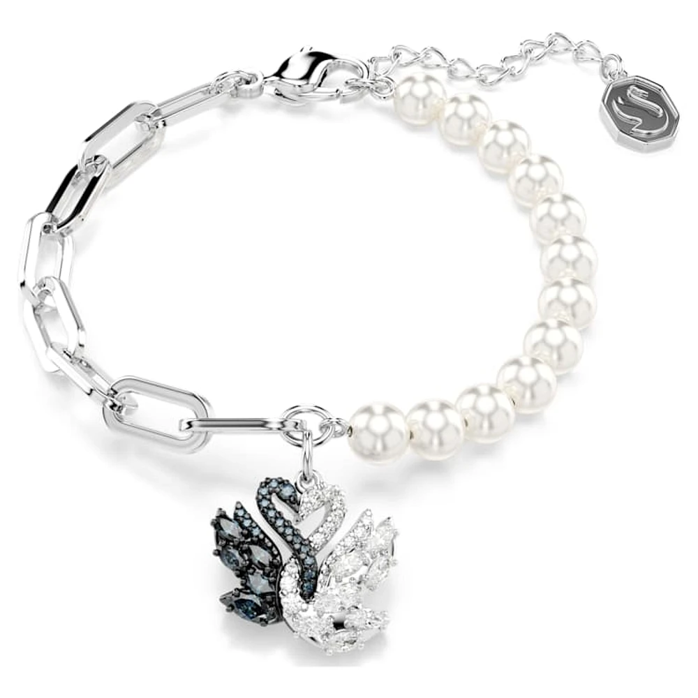 Swan bracelet, Crystal pearl, Swan, Black, Rhodium plated by SWAROVSKI