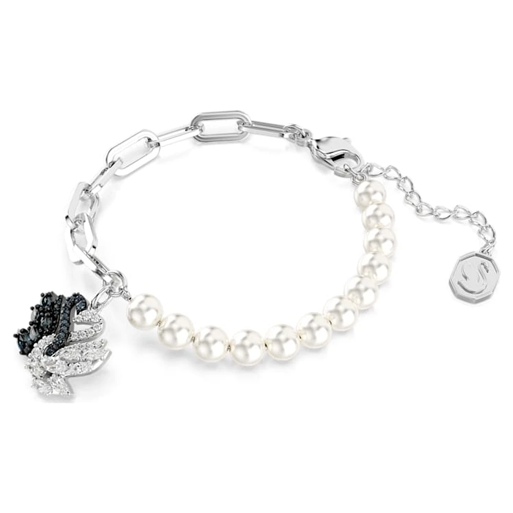 Swan bracelet, Crystal pearl, Swan, Black, Rhodium plated by SWAROVSKI