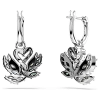 Swan drop earrings, Swan, Black, Rhodium plated by SWAROVSKI