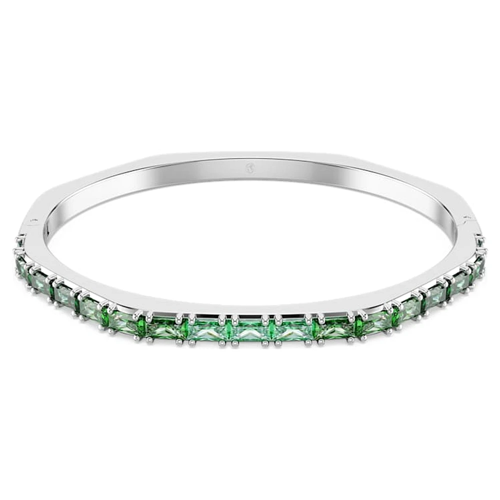 Matrix bangle, Baguette cut, Green, Rhodium plated by SWAROVSKI