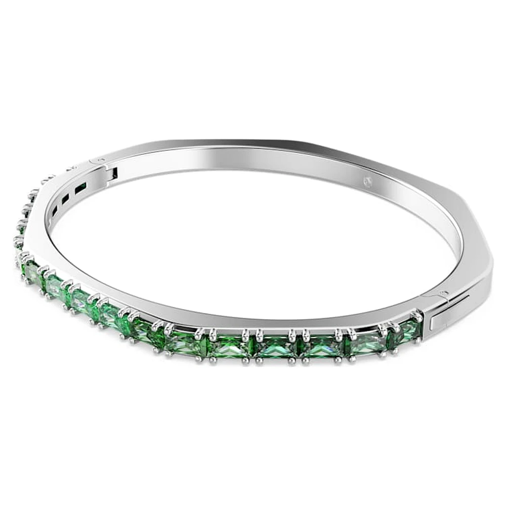 Matrix bangle, Baguette cut, Green, Rhodium plated by SWAROVSKI