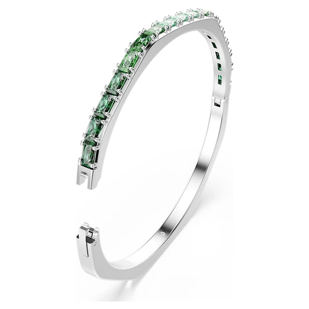 Matrix bangle, Baguette cut, Green, Rhodium plated by SWAROVSKI