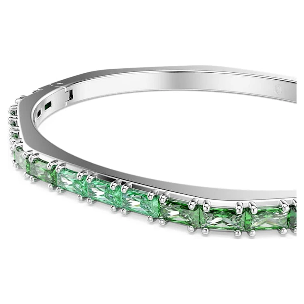 Matrix bangle, Baguette cut, Green, Rhodium plated by SWAROVSKI