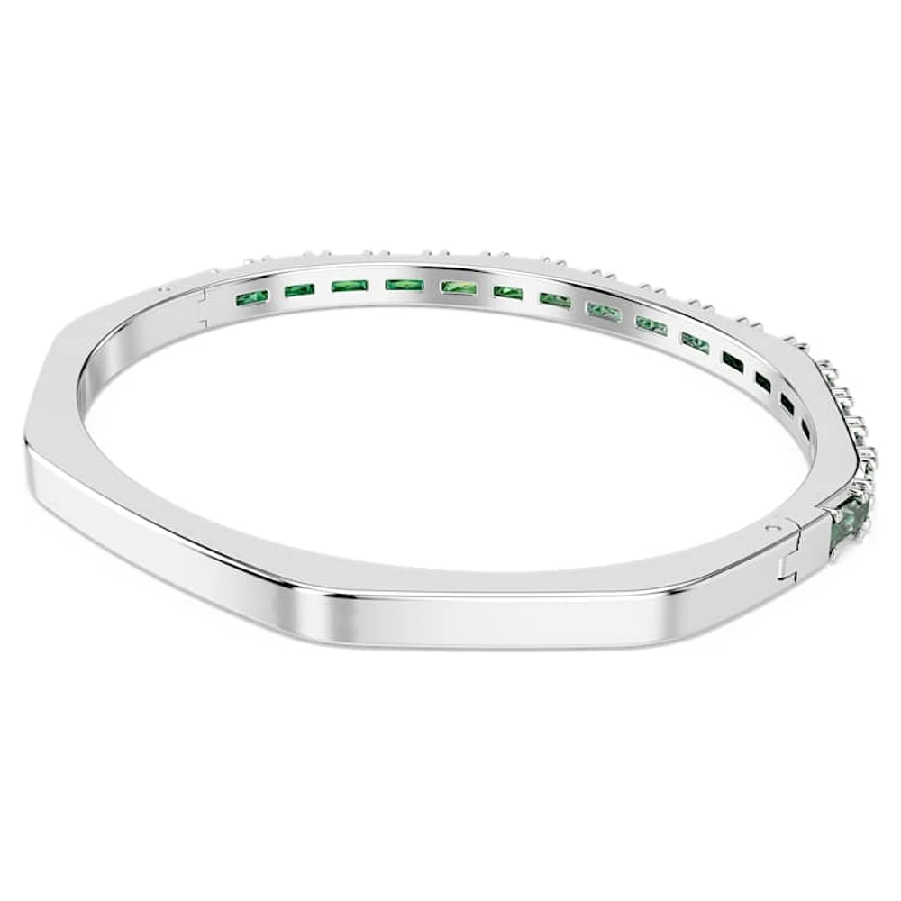 Matrix bangle, Baguette cut, Green, Rhodium plated by SWAROVSKI