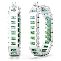 Matrix hoop earrings, Baguette cut, Green, Rhodium plated by SWAROVSKI