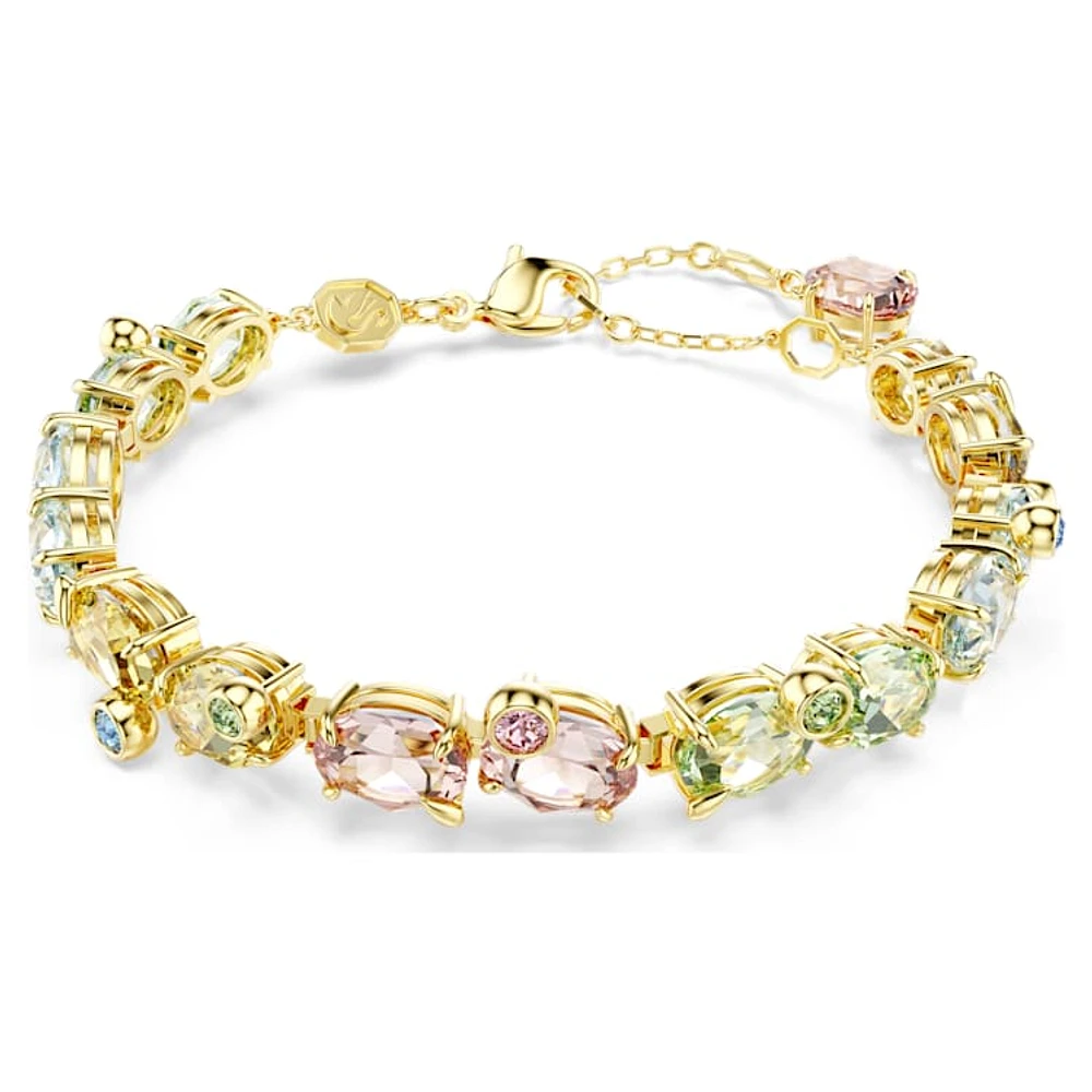 Gema Tennis bracelet, Mixed cuts, Multicoloured, Gold-tone plated by SWAROVSKI