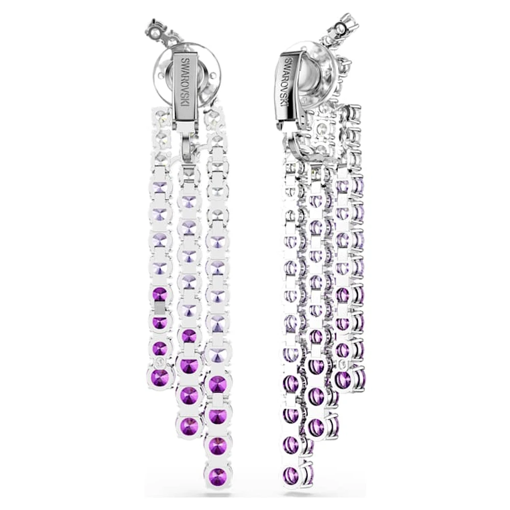 Matrix clip earrings, Colour gradient, Round cuts, Purple, Rhodium plated by SWAROVSKI