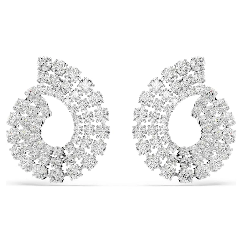 Matrix hoop earrings, Mixed round cuts, White, Rhodium plated by SWAROVSKI