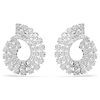 Matrix hoop earrings, Mixed round cuts, White, Rhodium plated by SWAROVSKI