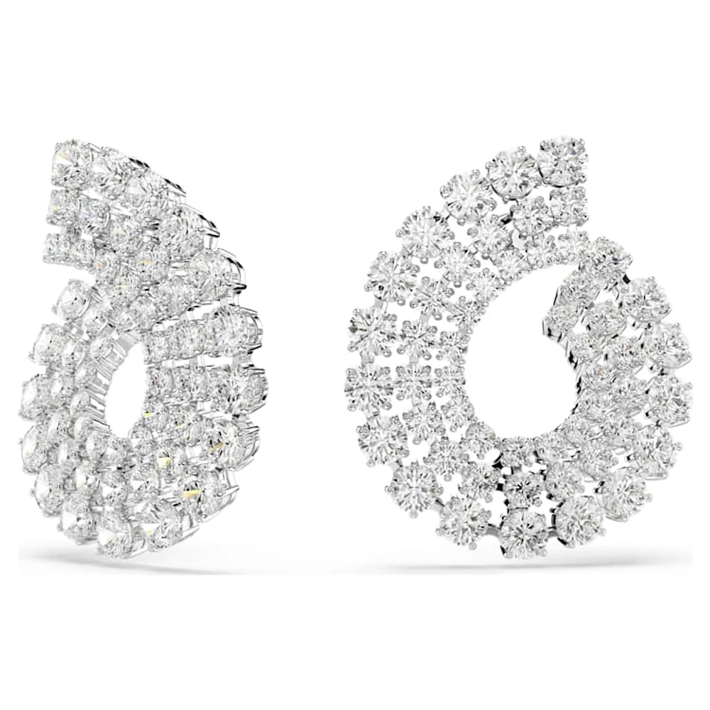 Matrix hoop earrings, Mixed round cuts, White, Rhodium plated by SWAROVSKI