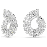 Matrix hoop earrings, Mixed round cuts, White, Rhodium plated by SWAROVSKI