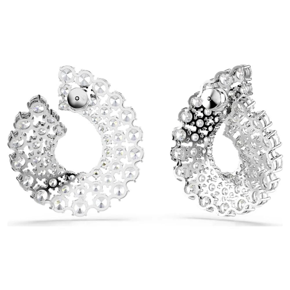 Matrix hoop earrings, Mixed round cuts, White, Rhodium plated by SWAROVSKI