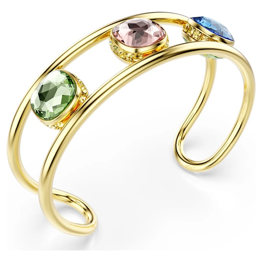 Chroma cuff, Cushion cut, Green, Gold-tone plated by SWAROVSKI