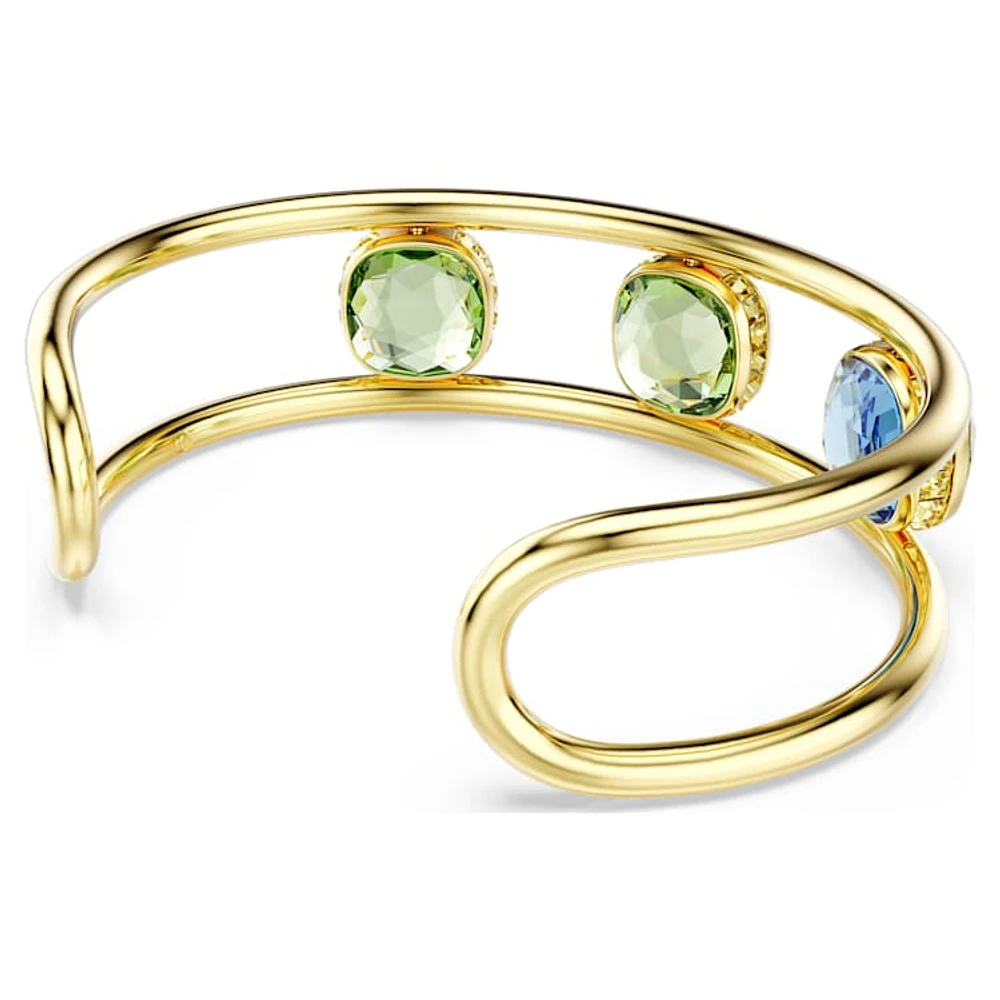 Chroma cuff, Cushion cut, Green, Gold-tone plated by SWAROVSKI